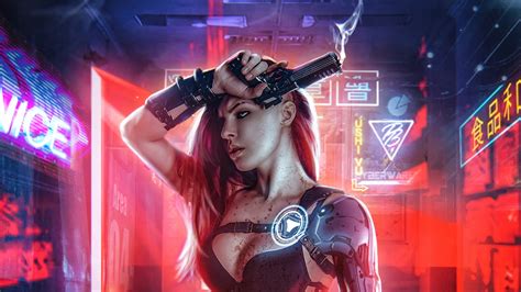 Cyberpunk Girl With Gun K HD Artist K Wallpapers Images Backgrounds Photos And Pictures