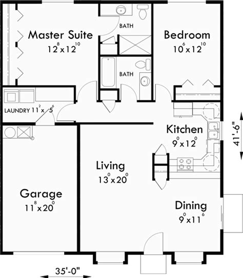 2 Bedroom Duplex Floor Plans Garage
