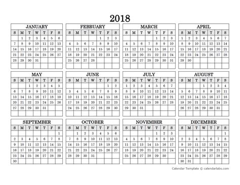 2018 Blank Yearly Calendar Landscape Free Printable Templates