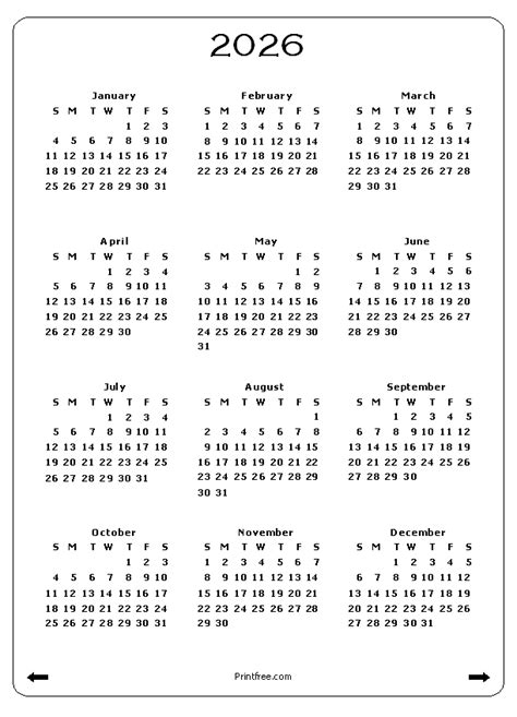 Yearly Calendars Printable