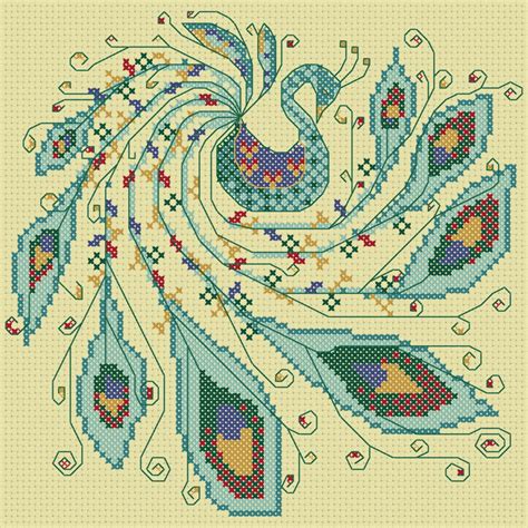 Peacock Cross Stitch Pattern Abstract Design Etsy