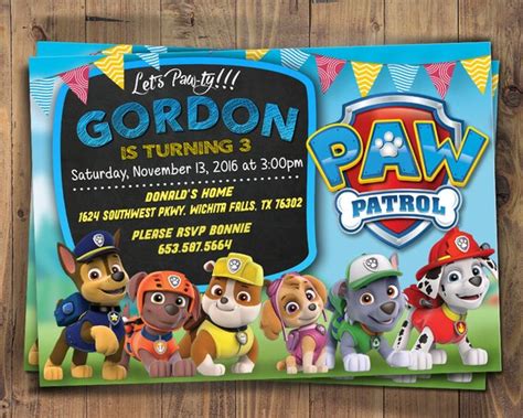 Paw Patrol Birthday Invitation Paw Patrol Invitation For Etsy