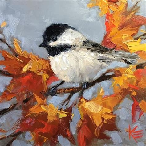 Autumn Leaves Chickadee Original Fine Art By Krista Eaton Fine