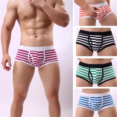 Fashion Hot Sexy Mens Underwear Striped Boxers Bulge Pouch Shorts Cotton Comfortable Breathable