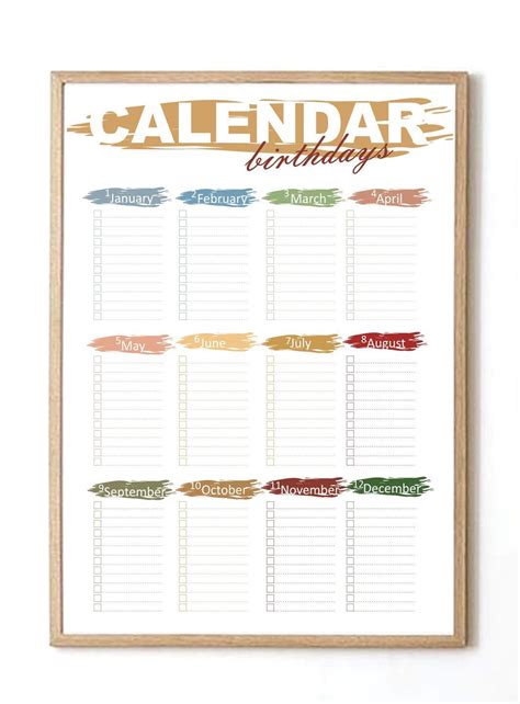 Birthday Calendar Printable Perpetual Calendar Calendar Zile Etsy