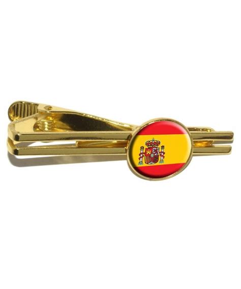 Spain Spanish Flag Round Tie Bar Clip Clasp Tack Gold Cf11e9e5arr