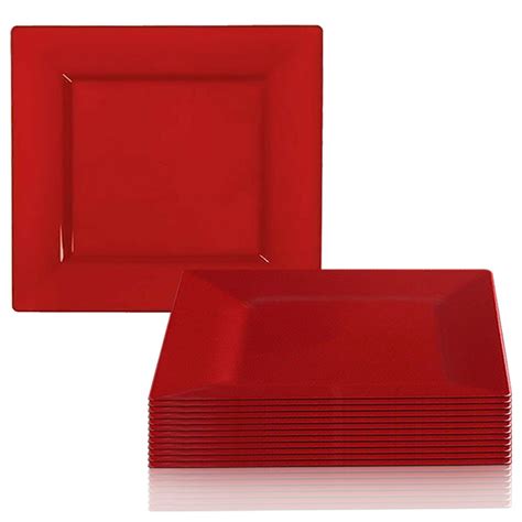 Brick Red Plastic Square 95 Dinner Plates Disposable Or Reusable