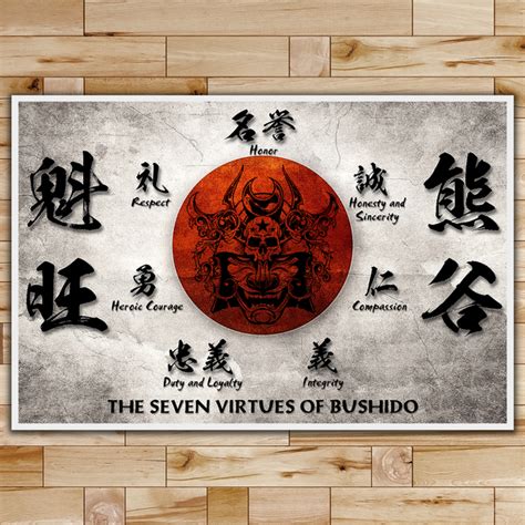 Sa014 The Seven Virtues Of Bushido Samurai Poster Bushido Wall