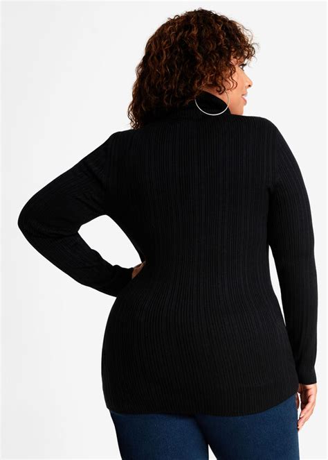 Plus Size Chic Rib Knit Lightweight Stretch Sleek Turtleneck Sweater