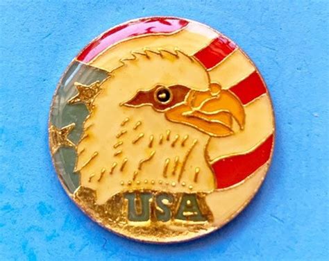 American Eagle Pin Vintage Flag Pin 80s 80s Pin Hat Tac Etsy
