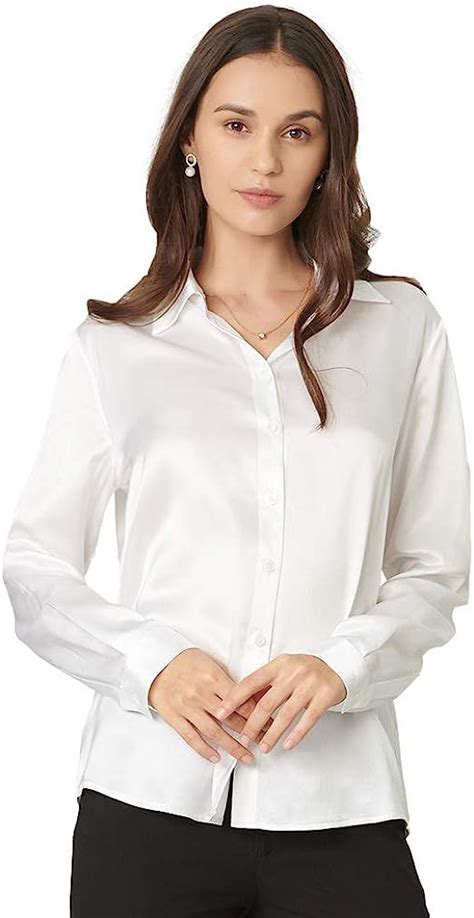 Mommesilk Womens Silk Blouse Long Sleeve Button Down Shirt Tops For