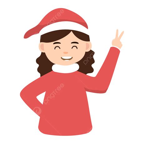 Gambar Ilustrasi Kartun Gadis Natal Dengan Adat Merah Kartun Hari