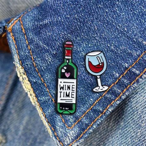 1pc Wine Enamel Pin Wine Glass And Wine Bottle Brooches Wine Time Tiny