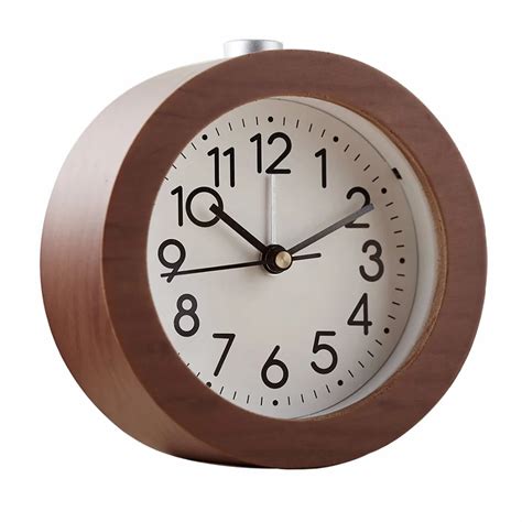 Round Alarm Clock Snooze Creative Retro Brown Luminous Table Desk Mini