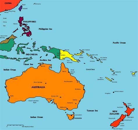 Oceania Physical Map Countries