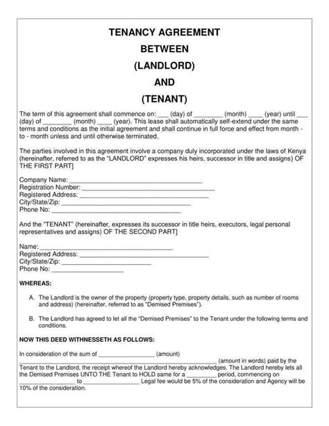 Tenancy In Common Agreement Template Free Printable Rental Agreement