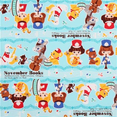 Blue Marching Band Oxford Animal Fabric By Kokka From Japan Fabric By