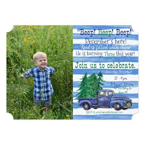 Editable Little Blue Truck Tree Inspired Photo Invitation Zazzle