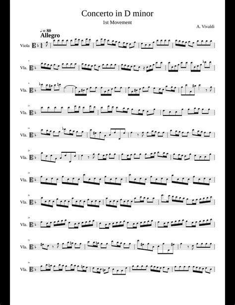 Vivaldi Concerto In D Minor Viola Sheet Music For Viola Download Free