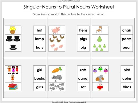 Singular Nouns To Plural Nouns Worksheet English Year 1