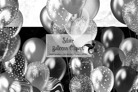 Silver Balloons Clipart Glitter Balloon Png Digital Overlays Etsy