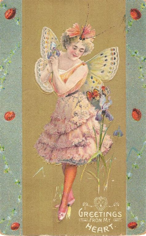 Pretty Fairy Butterfly Lady Embossed Fantasy Vintage Greetings Postcard