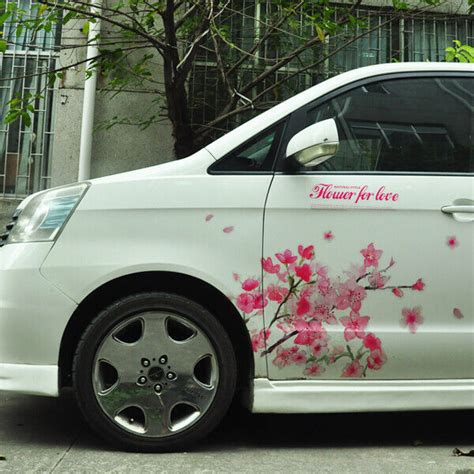 A Pair Pink Sakura Flower For Love Car Sticker Auto Cherry Blossom