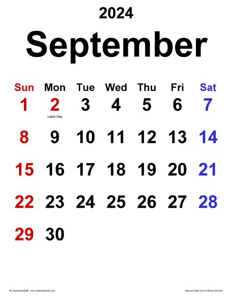 September 2024 Calendar Templates For Word Excel And Pdf 2024