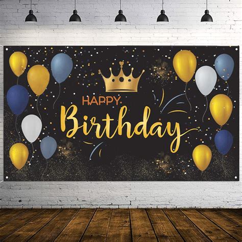 Buy Withu Birthday Backdrop Banner Black Gold Balloon Star Fireworks Anniversary Sign Photo