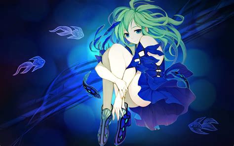 Mystical Water Anime Fantasy Fishes Anime Anime Long Hair Blue
