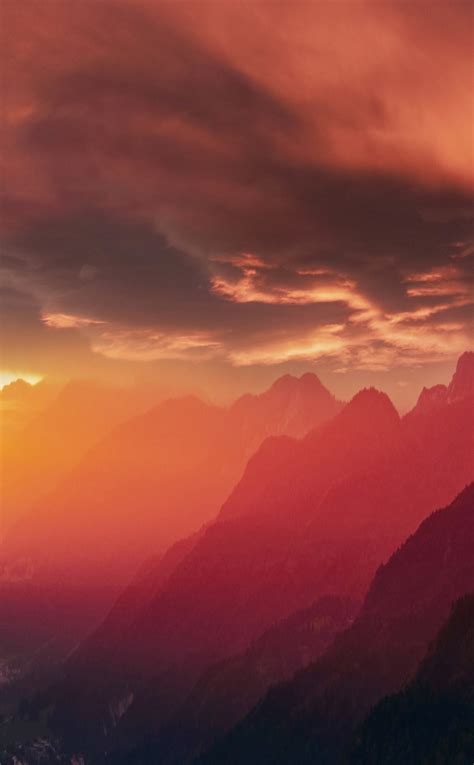 Download Wallpaper 950x1534 Cloudy Sky Horizon Mountains Sunset