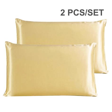 Piccocasa 2 Pack 100 Pure Silk Fabric Pillowcase Champagne Color King