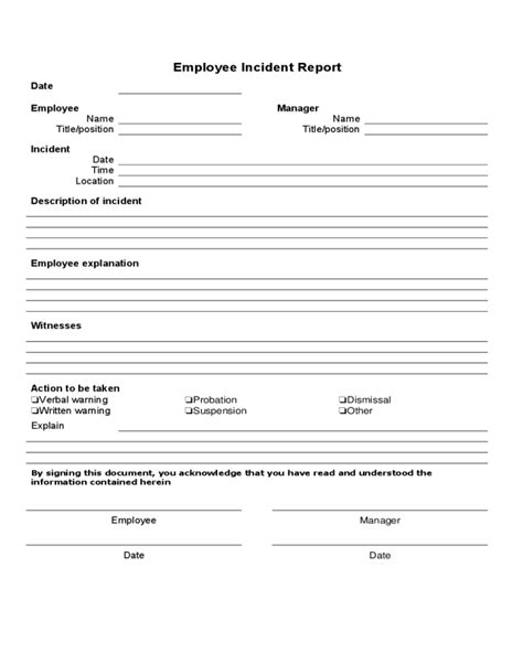 Blank Employee Incident Report Form