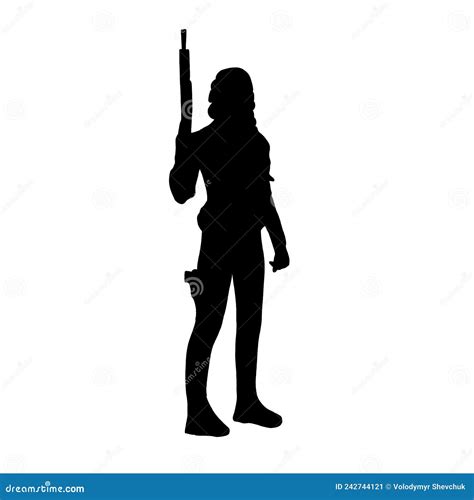 Silhouette Of Military Woman With Shotgun Stock Vector Illustration