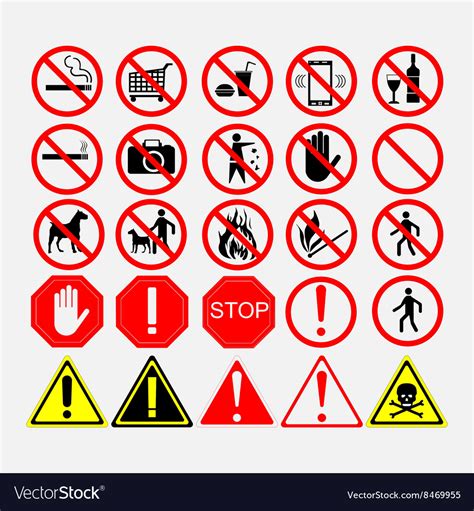 Set Road Signs Warning Signs Or Prohibiting Vector Image