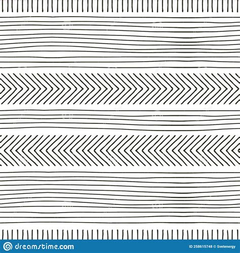 Hand Drawn Vector Seamless Pattern Of Lines And Stripes Black And White