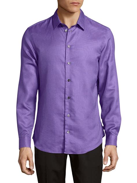 Armani Minimalistic Cotton Casual Button Down Shirt In Purple For Men