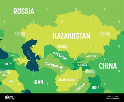 Mappa Asia Centrale Colore Verde Su Sfondo Scuro Mappa Politica