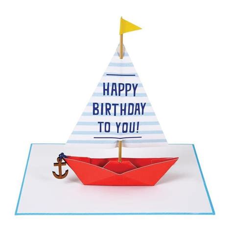 Sailing Boat With Wooden Anchor Happy Birthday Card Message Etsy