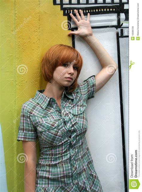 Girl Standing Near Graffiti Wall Stock Image Image Of
