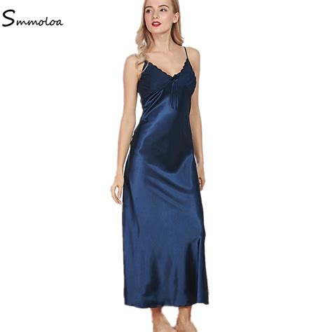 Smmoloa Maxi Long Sleepshirt Satin Silk Long Nightgowns In Nightgowns
