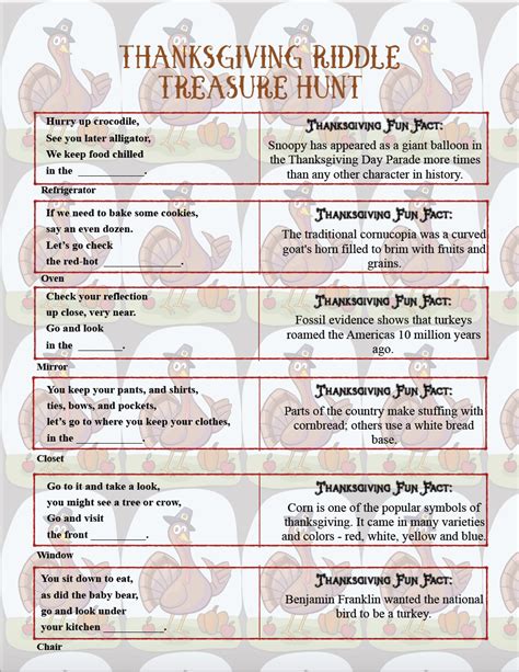 Free Printable Thanksgiving Riddle Treasure Hunt 18 Mix And Match Clues