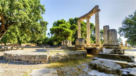 Ruins Of The Ancient Site Of Olympia The Philippeion In The Altis Of