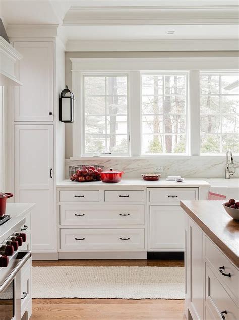 White Kitchen With Red Accents Transitional Kitchen Red Kitchen
