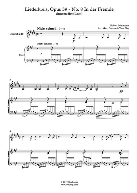 , clarinet player for 16 years. Clarinet Sheet Music Liederkreis, Opus 39 - No. 8 In der ...