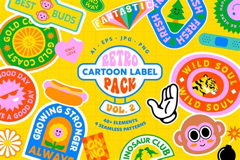 Retro Cartoon Label Pack Vol 2 Animal Illustrations ~ Creative Market