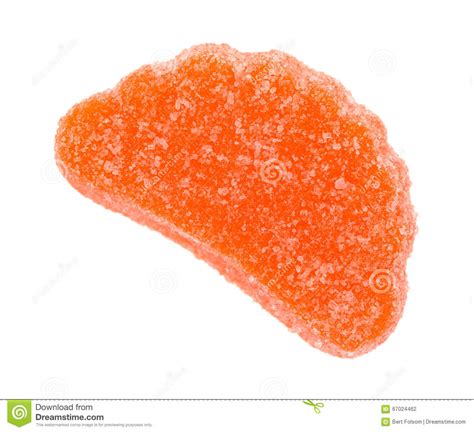 Orange Candy Fruit Slice With Sugar On A White Background Stock Photo