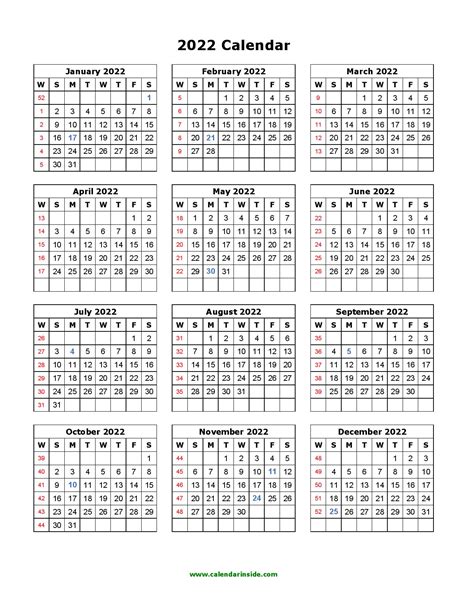 Printable 2022 Word Calendar Templates Calendarlabs Year 2022