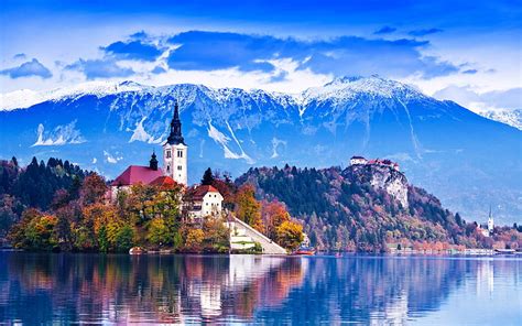 Hd Wallpaper Lake Bled Slovenia Island Castle Mountains