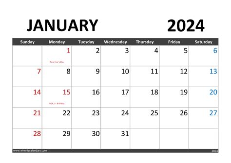 Cute January 2024 Printable Calendar J14281